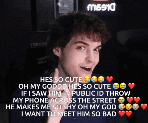 a picture of a man with the words he 's so cute