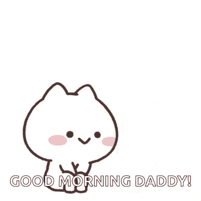 a cat and a rabbit are standing next to each other under a pink heart and the words good morning daddy .