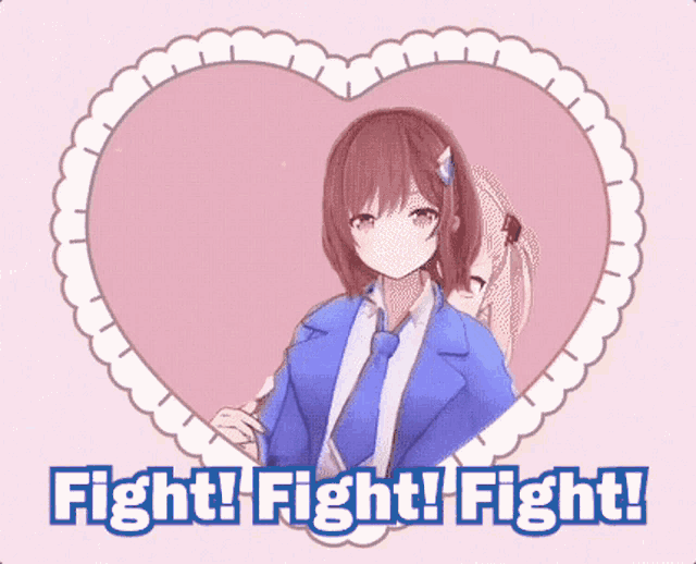 a picture of a girl in a heart shaped frame with the words fight fight fight
