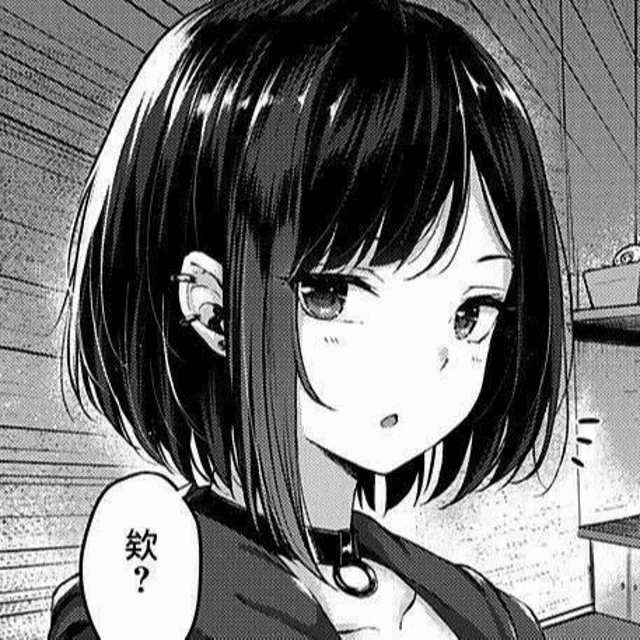 a black and white drawing of a girl with short hair and a choker .