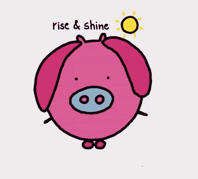a drawing of a pig and the words rise & shine