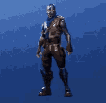 a man in a military uniform is dancing in front of a blue background in a video game .