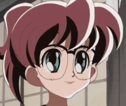 a close up of a cartoon character with glasses and red hair