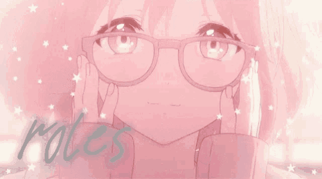 a close up of a girl wearing glasses with the words " roles " written on the bottom