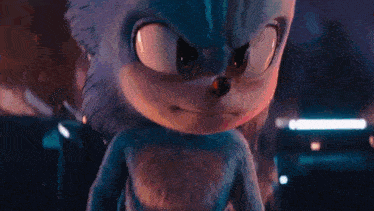a close up of sonic the hedgehog 's face with an angry look on his face .