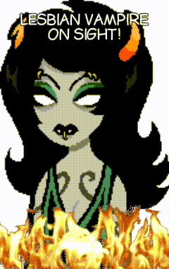 a cartoon drawing of a girl with the words lesbian vampire on sight