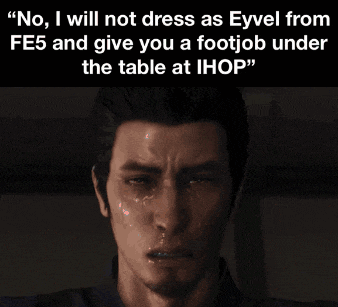 a man with tears running down his face says " no i will not dress as eyvel