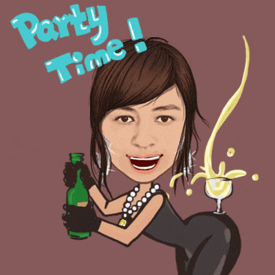a cartoon of a woman holding a bottle of champagne and the words party time