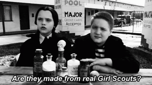 Addams Family Girl Scout Cookies GIF - Addams Family Girl Scout Cookies Literally GIFs