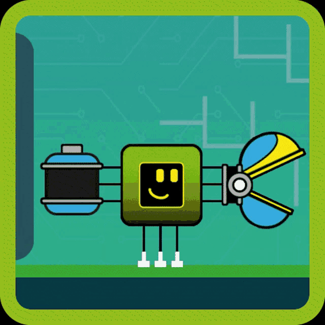 a cartoon drawing of a robot with a yellow face