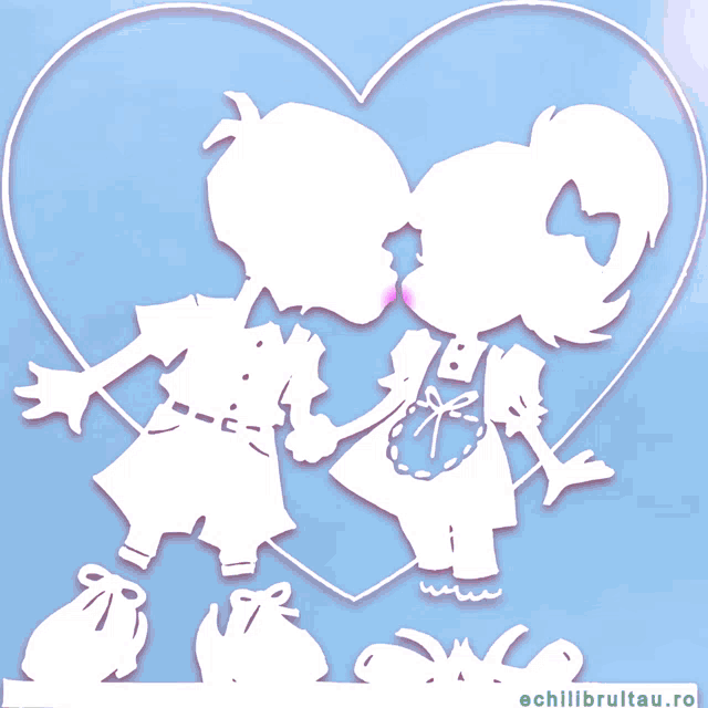 a cartoon of a boy and a girl kissing with hearts surrounding them