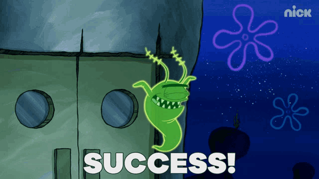 a picture of a spongebob character with the words success
