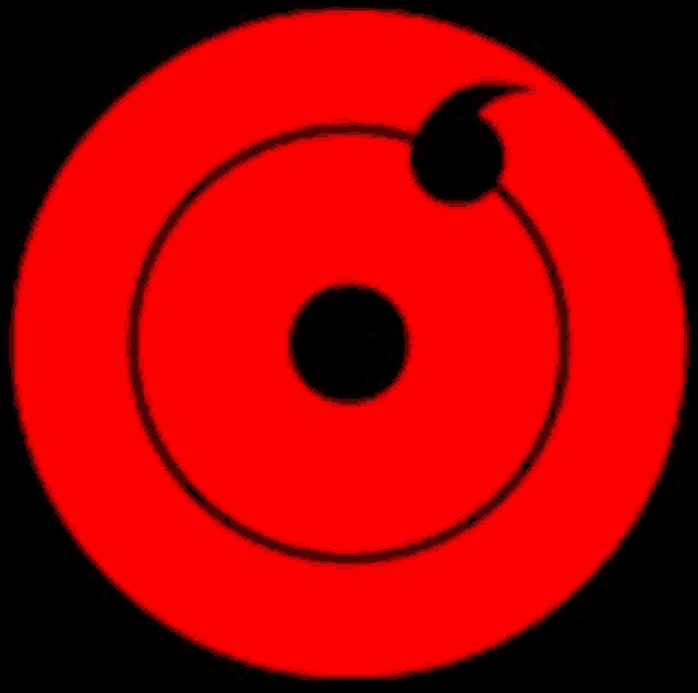 a red circle with a black circle in the middle on a black background