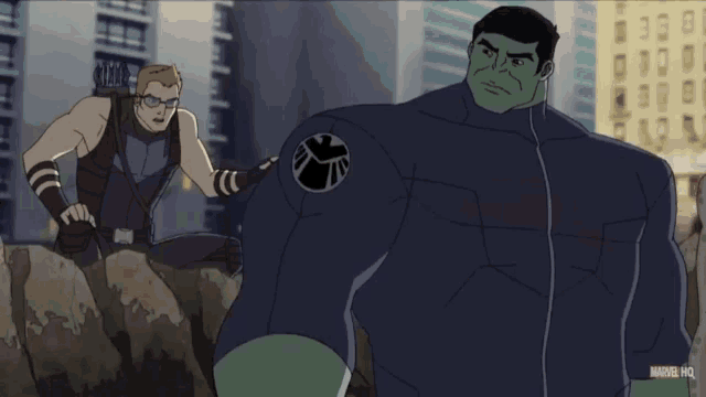 a cartoon of hulk and hawkeye from marvel