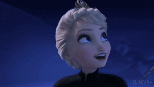 a cartoon of elsa and jack frost from frozen looking at each other