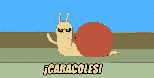a cartoon snail is laying on the ground with the words caracoles below it