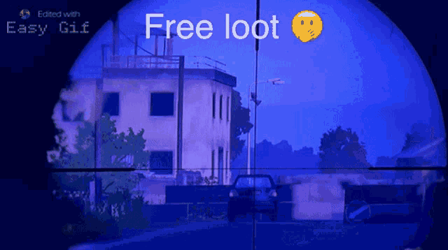 a sniper scope with the words free loot written above it