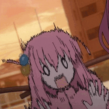 a close up of a drawing of a pink anime character with a smiley face .