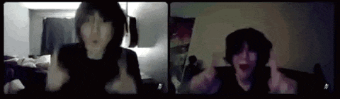 a couple of people are having a video call on a computer .