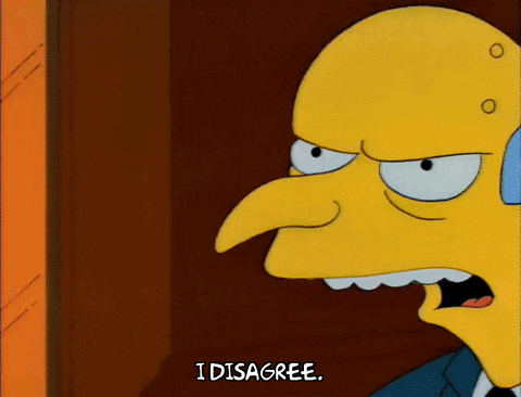 a close up of a cartoon character with the words i disagree