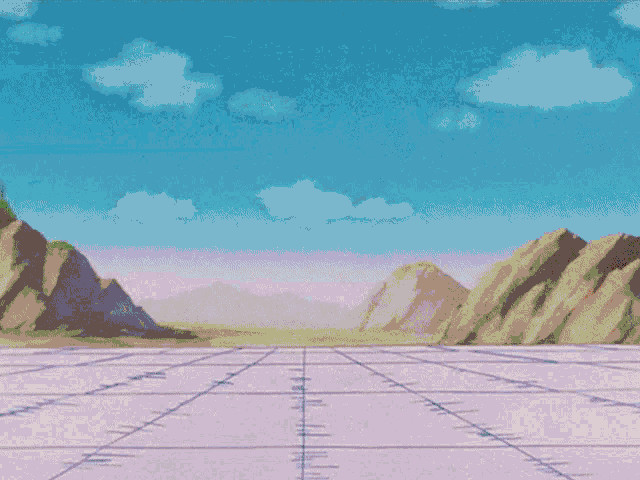 a drawing of a landscape with a blue sky and clouds