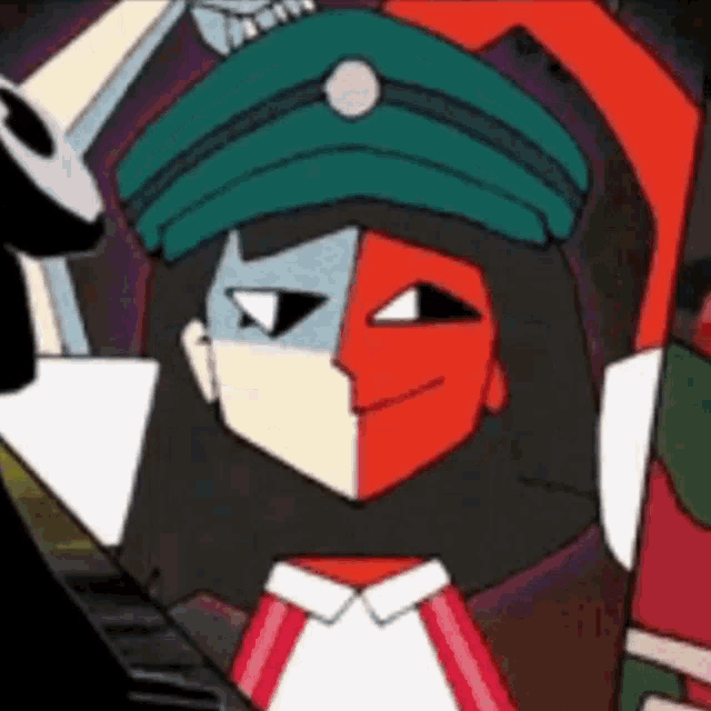 a close up of a cartoon character with a hat on