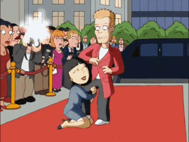 a cartoon of a man kneeling down next to a woman