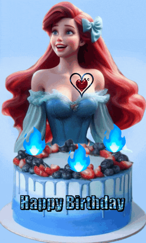 a birthday cake with a cartoon girl on it and the words happy birthday