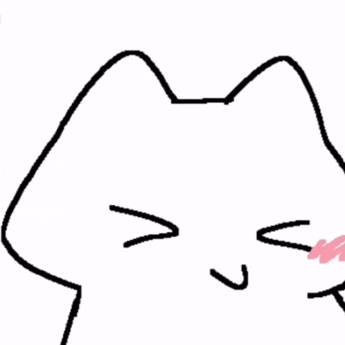 a black and white drawing of a cat 's face with its eyes closed and a pink nose .