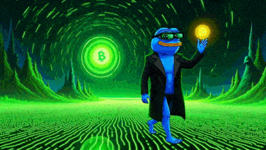 a cartoon character holding a gold coin with the letter b behind him