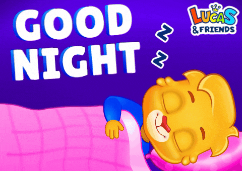 an advertisement for lucas & friends shows a bear sleeping in a bed