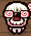 a pixel art drawing of a monster with a beard and big red eyes .