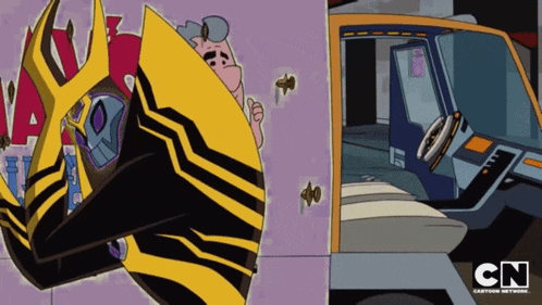 an advertisement for cartoon network shows a cartoon character standing next to a truck