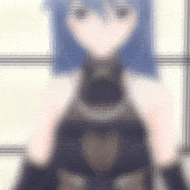 a blurry picture of a woman with blue hair