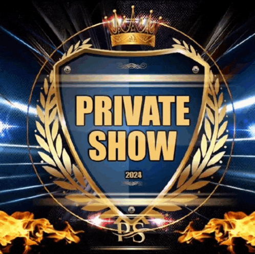 a blue and gold shield with the words private show 2024 on it
