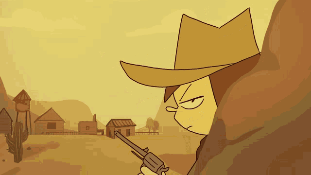 a cartoon of a cowboy holding a gun
