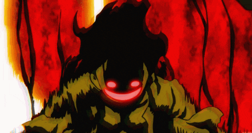 a cartoon character with red eyes and horns