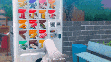a girl is standing in front of a vending machine that sells different flavors of ice cream