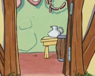 a cartoon of a room with a pitcher on a table