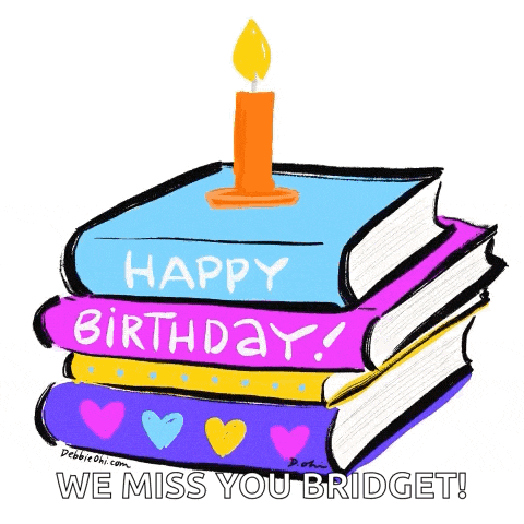 a stack of books that say happy birthday