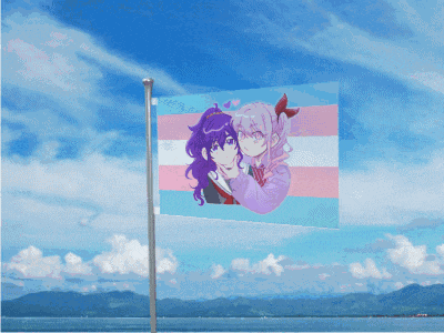 a flag with a picture of a girl on it is waving in the wind
