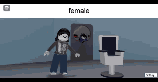 a female character is standing in front of a safe and a chair