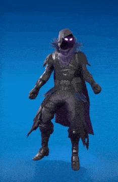 a video game character with a purple cape and hood holding a gun