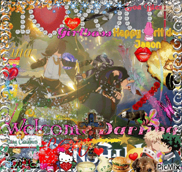 a collage of pictures with the words " welcome darling " on the bottom