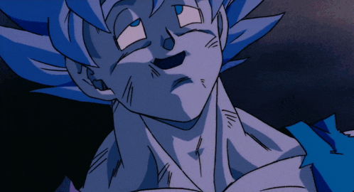 a drawing of a person with blue hair