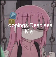 a girl with pink hair is sitting on a swing with the words loopings despises me