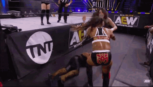a woman is wrestling another woman in a ring .