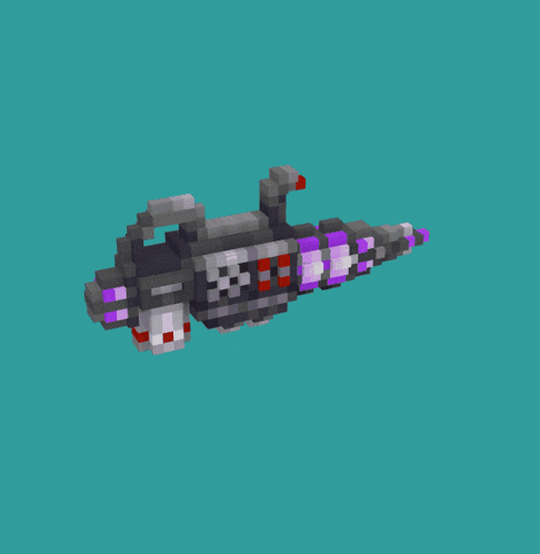 a pixel art of a gun with a skull on the side