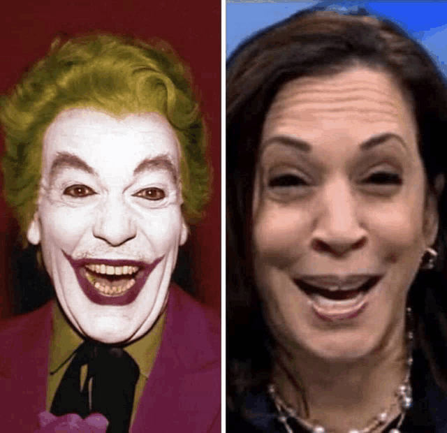a picture of the joker next to a picture of kamala harris