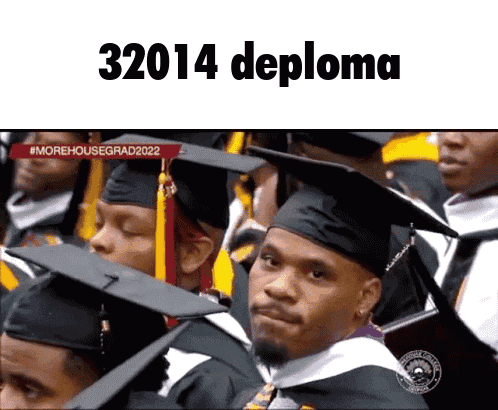 a group of graduates are sitting in a row and the caption says 32014 deploma